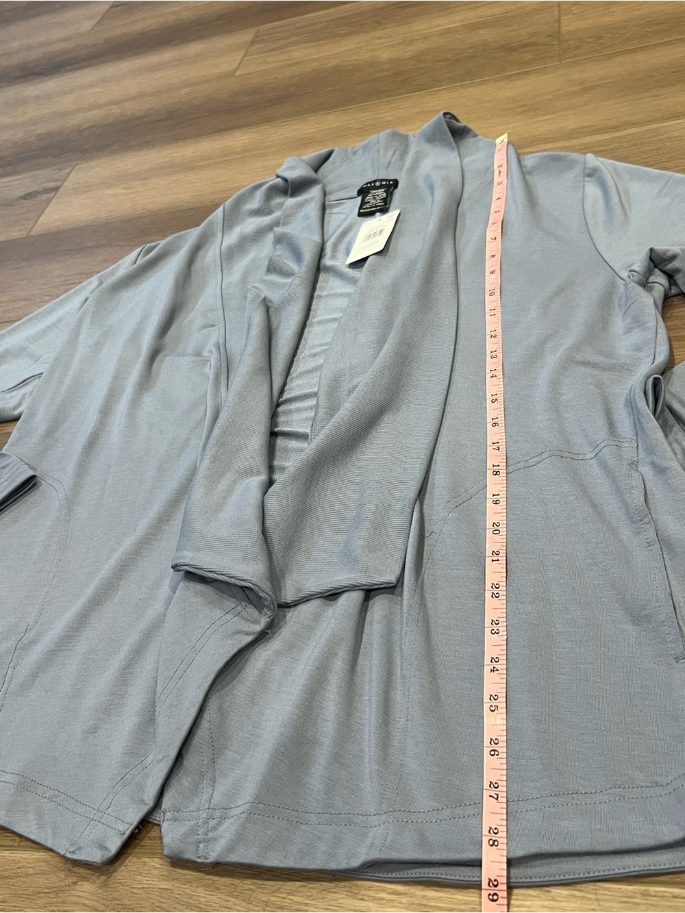 Max & Mia Light Muted Blue Open-Front Draped Cardigan Ribbed Pockets Size XL - Picture 3 of 8